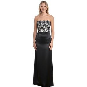 This is an Ann Taylor black lace and satin strapless gown. Sz 6